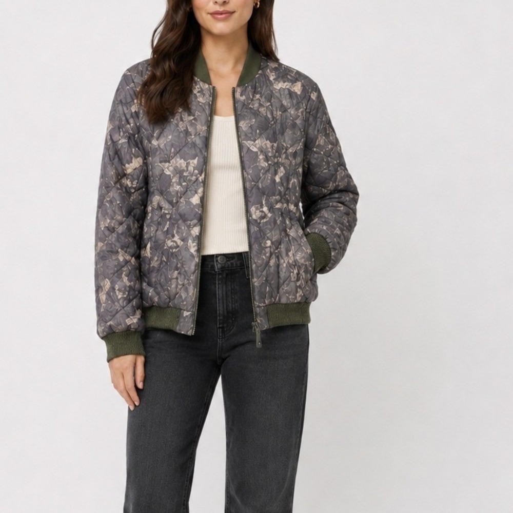 Napapijri Womens Quilted Puffer Jacket Size S Camo Reversible Bomber Gorpcore